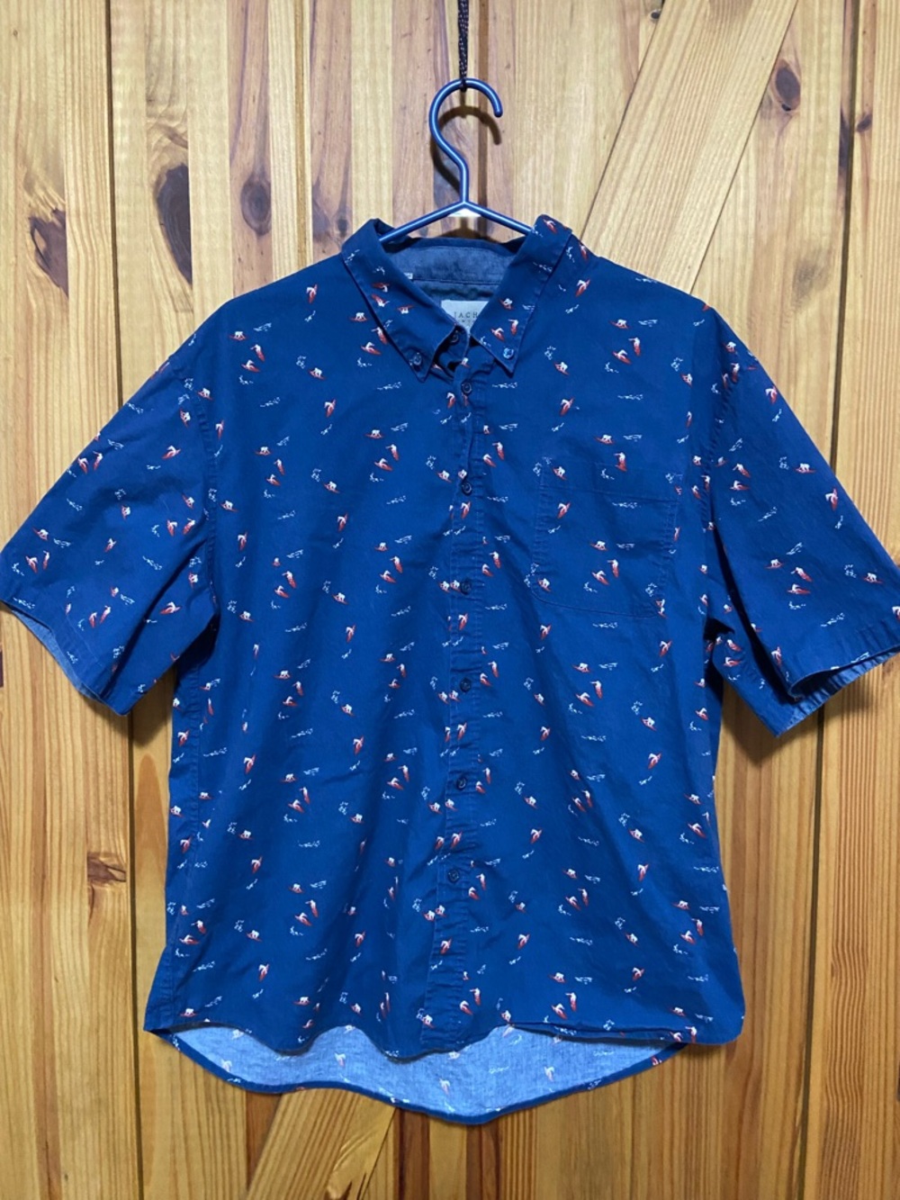 Jachs Navy Short-Sleeve Button-Down Shirt with Red Accent Print size XL